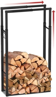 VOUNOT Verstellbare Kaminholzregal Metall, 9 Größen Einstellbar, Brennholzregal Feuerholzregal mit 4 Haken, Innen und Aussen, Schwarz