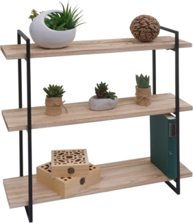 Wandregal HWC-K78, Hängeregal Schweberegal, 3 Regalböden Massiv-Holz Industrial 60x60x18cm ~ natur, Metall schwarz