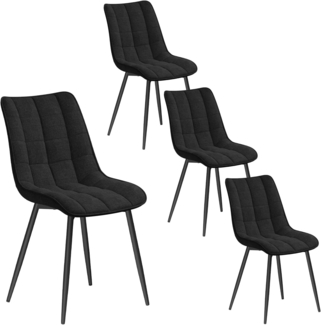 WOLTU 4 x Esszimmerstühle 4er Set Esszimmerstuhl Küchenstuhl Polsterstuhl Design Stuhl mit Rückenlehne, mit Sitzfläche aus Leinen, Gestell aus Metall, Schwarz, BH206sz-4