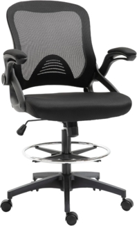 Vinsetto Schreibtischstuhl Mesh Zeichenstuhl, Ergonomischer Bürostuhl mit Rollen (Höhenverstellbarer Drehstuhl mit verstellbarem Fußring, 1 St), Arbeitsstuhl für Zuhause, Schwarz, 64 x 60 x 106-126 cm