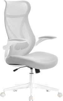 SONGMICS Bürostuhl, Schreibtischstuhl, ergonomische Rückenlehne, höhenverstellbar, hochklappbare Armlehnen, Drehstuhl mit Kopfstütze, bis 150 kg belastbar, Taubengrau OBN088GD01