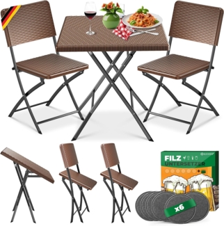 KESSER® Bistroset 3-teilig Balkontisch mit 2 Stühlen | Balkonmöbel Wetterfest & UV-beständig Balkonset klappbare Sitzgruppe | Beschichtetes Stahl | Gartenmöbelset mit 6 Filz-Untersetzer Braun, Rattan