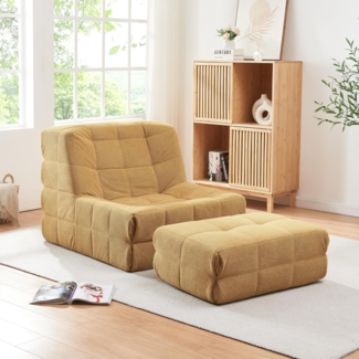 Bodensessel mit Fußhocker Koskyvn Textil Gelb [en. casa]