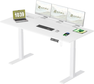 E.For.U® höhenverstellbarer Schreibtisch 180x80 cm, 2 Motoren, elektrisch höhenverstellbares Tischgestell mit 2-Fach-Teleskop, Memory-Steuerung, DT20L mit Tischplatte, Weiß