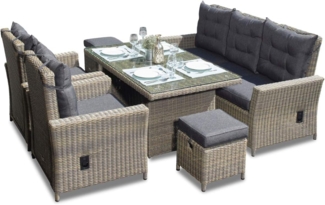 Asti Dininglounge, Polyrattan, braun, für 7 Personen