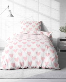 MTOnlinehandel Bettwäsche Winterbettwäsche Herzen 135x200 + 80x80 cm, Winter Plüsch Teddy, Coral Fleece, 2 teilig, Partnerbettwäsche kuscheliger als Biber Flanell