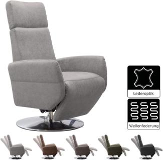 Cavadore TV-Sessel Cobra / Fernsehsessel mit Liegefunktion, Relaxfunktion / Stufenlos verstellbar / Ergonomie S / Belastbar bis 130 kg / 71 x 108 x 82 / Lederoptik Hellgrau