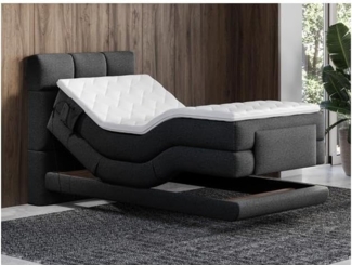 Vente-unique - Boxspringbett mit gestepptem Kopfteil + elektrischem Untergestell mit Relaxfunktion + Matratze + Topper - 100 x 200 cm - Stoff - Anthrazit - LODI von PALACIO