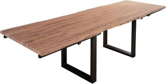 SAM Baumkantentisch 200 (300) x 100 cm Barcelona by Wolf Möbel, Akazienholz massiv & stonefarben, Esstisch inkl. 2 Ansteckplatten 50x100 cm, echte Baumkante, U-Metallgestell in Schwarz