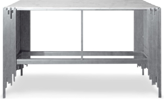 Konsole Design Falbala Marmor Weiß und Metall Silber