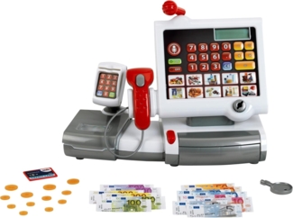 Theo Klein 9356 Kasse I Mit Folientastatur, Rechnerfunktion, Bezahlterminal samt Scanner und Waage mit Licht-und Soundfunktion I Maße: 31 x 15,5 x 23 cm I Spielzeug für Kinder ab 3 Jahren