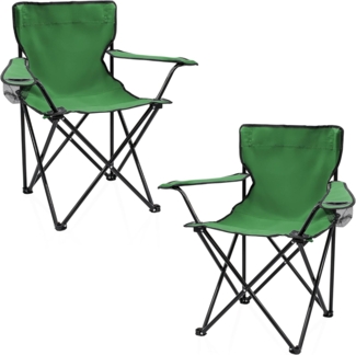 Spetebo Campingstuhl Campingstuhl mit Getränkehalter - grün / 2er Set (2er Set, 1 St), Camping Strand und Garten Klappstuhl
