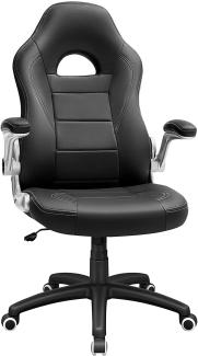 Songmics Gamingstuhl, Racing Chair, Schreibtischstuhl mit hoher Rückenlehne, Bürostuhl, höhenverstellbar, hochklappbare Armlehnen, Wippfunktion, für Gamer, schwarz OBG28B