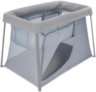 BÉABA, Reisebett 3 In 1, Babybett, Beistellbett, Laufstall, mitwachsend, Leicht - 6,8Kg, Faltbar, Kompakt, Transporttasche & Matratze inklusive, atmungsaktiver Stoff, Oeko-Tex, Meliertes Grau/Galet