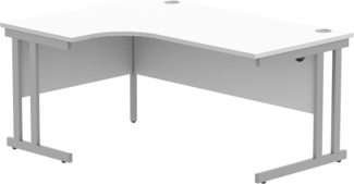 office hippo Robuster Büroschreibtisch, linker Ecktisch, robust, verlässlich, mit Kabelführung und Doppelstützen, PC-Tisch für Büro oder Zuhause, Arktisches Weisse Platte/Silberfarbenes Gestell