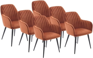 Vente-unique - Stuhl mit Armlehnen 6er-Set - Samt und schwarzes Metall - Terracotta - ELEANA
