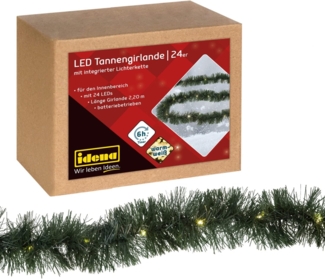 Idena LED-Girlande 24er LED Tannengirlande, 2,2 m, mit Lichterkette, warmweiß, mit Timer, Weihnachtsdeko