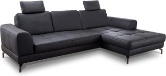 CAVADORE Ledergarnitur Benda / Großes Ecksofa mit XL-Longchair rechts & Federkern / Inkl. Sitztiefenverstellung & Kopfstützen / 284 x 87 x 175 / Echtleder: schwarz