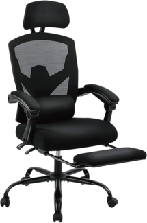 Sweetcrispy Büro-Computer-Schreibtisch Stuhl, Gaming-Stühle für Erwachsene, High-Back Mesh Rolling Swivel Reclining Stühle mit Rädern, Bequeme Lendenwirbelstütze, Bequeme Arme Schwarz