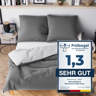Wolkenfeld Bettwäsche 135x200 grau anthrazit - kuschelig weich & bügelfrei - 1x Bettbezug + 1x Kissenbezug 80x80