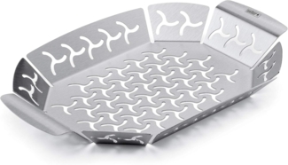 Weber Premium Grillkorb - Klein (27x19 cm), Hitzebeständige & spülmaschinenfeste BBQ Grillschale aus Edelstahl, Ideal für Beilagen (Fleisch, Gemüse), für alle Grilltypen geeignet - Silber (6677)