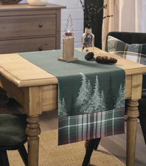 Tischläufer "Karo" in grün, 40x140 cm, Mitteldecke mit Wintermotiv, Tischband aus Recyclingfasern