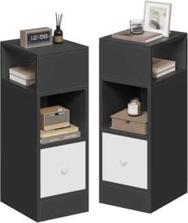 EUGAD 2er Set Nachttische schmal mit 2 offenen Ablagen 1 Schublade, schmaler Kleiner Nachtschrank im Schlafzimmer, 25 x 66 x 30 cm, Nachtkästchen Platzsparend, aus Holzwerkstoff, dunkelgrau, 0010CTG-2