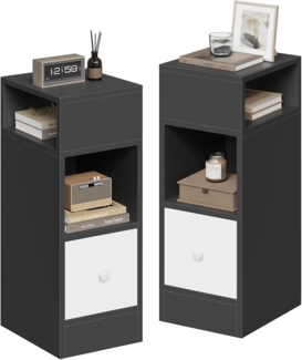 EUGAD 2er Set Nachttische schmal mit 2 offenen Ablagen 1 Schublade, schmaler Kleiner Nachtschrank im Schlafzimmer, 25 x 66 x 30 cm, Nachtkästchen Platzsparend, aus Holzwerkstoff, dunkelgrau, 0010CTG-2