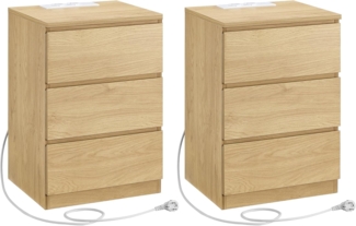 VASAGLE Nachttisch mit Steckdosenleiste, 2er Set, Beistelltisch, 3 Schubladen, 2 AC-Steckdosen, 2 USB-A-Anschlüsse, Wohnzimmer, Schlafzimmer, Arbeitszimmer, modern, strohgelb LETDE831Y70