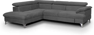 Mivano Schlafsofa David / Moderne Eckcouch mit verstellbaren Kopfstützen, Schlaffunktion und Stauraum / 256 x 71 x 208 / Mikrofaser-Bezug, Dunkelgrau