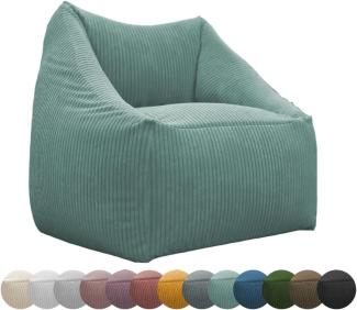 chilly pilley Cord Sitzsack Sitzkissen EPS-Perlen Füllung Bodenkissen Sessel Gartenkissen Kissen Lounge mit Rückenlehne Sitz (Türkis)