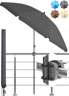 4smile Sonnenschirm Balkon SunnyJoy, 3-in-1 SET, Anthrazit - UPF 50+ Sonnenschirm Ø 180 cm + Sonnenschirmhalter Balkongeländer + Sonnenschirmhülle - Sonnenschutz Balkon Set