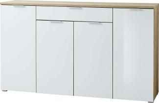 Amazon Marke - Alkove Sideboard/Kommode Paterna, in Navarra-Eiche-Nachbildung/Weiß, Fronten mit Glasauflage, mit einer Schublade und 4 Türen, 179 x 105 x 40 cm (BxHxT)