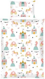 Kinder Bettwäsche 2-tlg (100x135 cm / 40x60 cm) Bettdecken Set, 100% Baumwolle - Babybettwäsche mit Motiv - Prinzessin