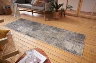 Nouristan Gizeh In- & Outdoor Teppich Flachgewebe – Modernes Design, Vintage Optik, Used Look, Waschbar, Wetterfest & UV-beständig für Balkon, Terrasse, Garten, Wohnzimmer – Creme Blau, 75x200 cm