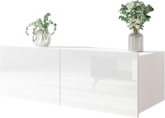 TV-Lowboard Calabrini 100 03, Farbe: Weiß / Weiß Hochglanz