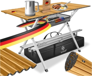 KESSER® Campingtisch faltbar Klapptisch mit Aluminiumrahmen Aufrollbare Tischplatte Falttisch klappbar inkl. Tragetasche mit Trageband & Netztasche, Holz-Optik 145 cm, Braun / Silber