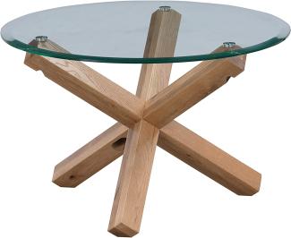 Amazon-Marke – Movian Couchtisch, rund, 70 x 70 x 44,8 cm, Eiche massiv / gehärtetes Glas