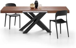 MOBILI FIVER, Ausziehbarer Tisch Emma 140, Walnussholz, mit schwarzen X-Beinen, Laminiert/Eisen, Made in Italy