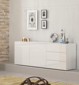 Dmora Modernes Sideboard mit 2 Türen und 3 Schubladen, Made in Italy, Küchen-Sideboard, Wohnzimmer-Design-Buffet, 170x40h35 cm, glänzend weiße Farbe