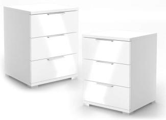 VICCO Nachtschrank 2er Set Kommode Nachttisch Schrank Schublade Ablage Schlafzimmer (Weiss Hochglanz)