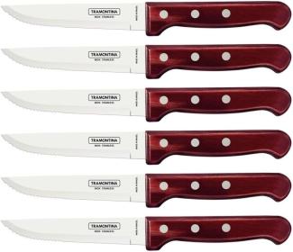 Tramontina Steakmesser ''Gaucho'' Edelstahl Holzgriff rot Set 6-teilig