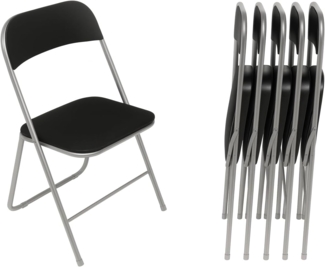 HAEST | 6X Klappstuhl | Klappstühle | Sechs Stühle | Silber-Schwarz | mit Metallrahmen und Kunstlederbezug | 6er Set | Küchenstühle