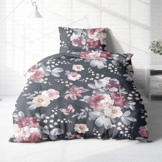 Träumschön Bettwäsche Biber 135x200 oder 155x220 Baumwolle Blumen Muster - Rosen Blumen, Biber, 2 teilig, mit Reißverschluss, 100% Baumwolle, kuschelig warm im Winter