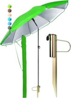 4smile Sonnenschirm Strand SunnyJoy, Grün – 3er Set inkl. Strandschirm windfest stabil, Rasendorn Sonnenschirmhalter, Schirmhülle – Sonnenschirm mit Rasendorn, Schirmspieß für Garten