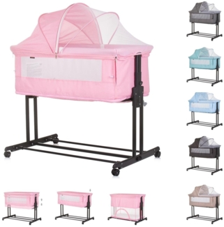 Chipolino Beistellbett 2 in 1 Zen Laufstall Moskitonetz Matratze Räder Bremse rosa