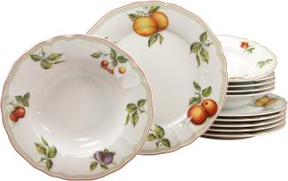 CreaTable Tafelservice Teller Set, Geschirr-Set Flora Orchard (12-tlg), 6 Personen, Porzellan, Service, Früchtedekor, 12 Teile, für 6 Personen