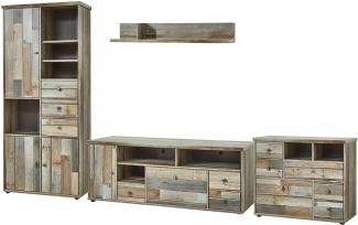 Wohnwand Wohnzimmer-Set 4 tlg. Schrank Kommode Lowboard Wandregal vintage shabby