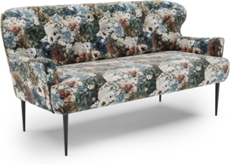 CAVADORE 2,5-Sitzer Küchensofa Amba, Trendige Sitzbank für Küche oder Esszimmer / 173 x 97 x 87 / Jacquard Flachgewebe: Blumenmuster Blau