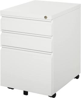 Vinsetto Rollcontainer mit 3 Schubladen Aktenschrank Büroschrank mit Rädern Bürocontainer mit konkavem Griff für Home-Office Stahl Weiß 39 x 48 x 60 cm